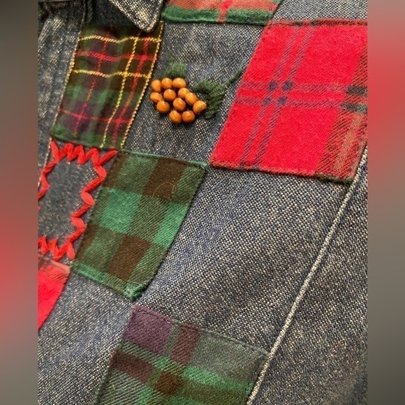 SUSAN BRISTOL Fall Denim Shirt Women Long Sleeve Tartan Patched Chambray Medium - Picture 8 of 14
